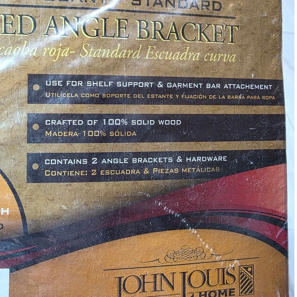 John Louis Home Red Mahogany 12in Curved Angle Wood Shelf Bracket 2pk JLH-517 W1